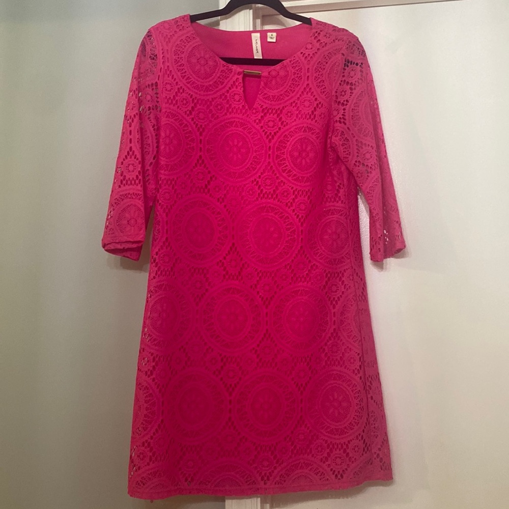 Beautiful hot pink three-quarter length sleeve dress
